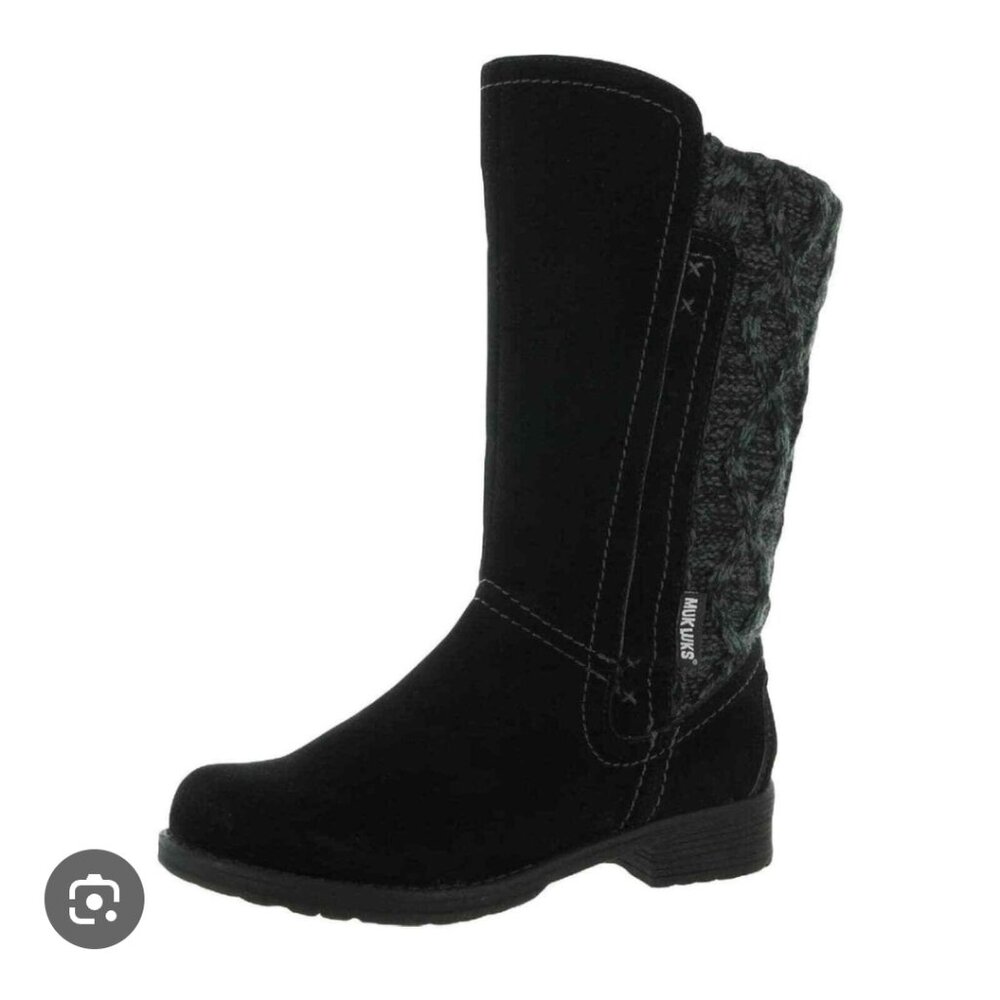 MUK LUKS Women's Faux Fur Suede Knit Trim Zip Up Casey Mid Calf Boot Size 10
